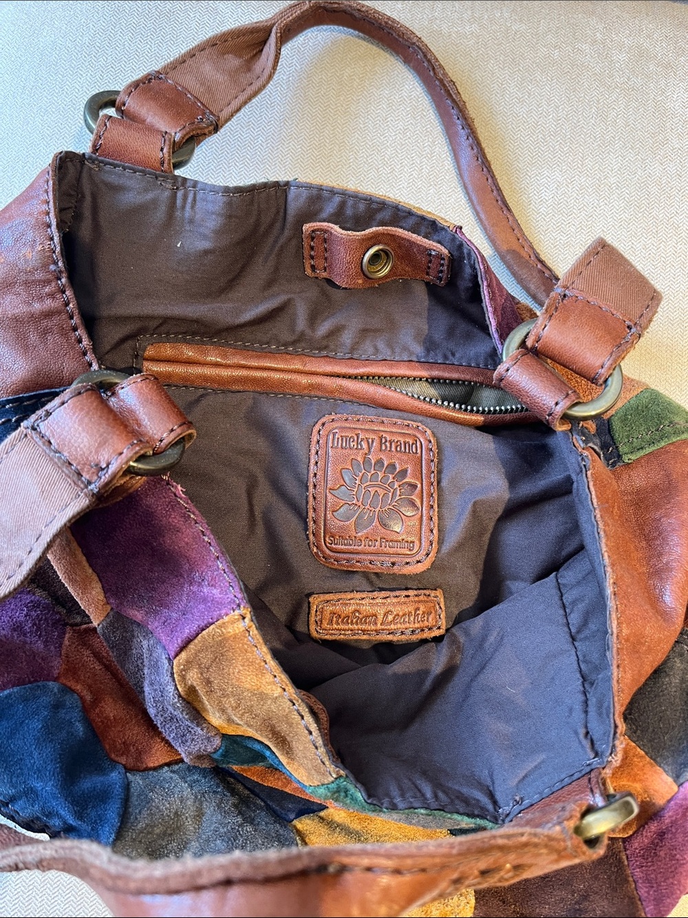 Lucky Brand Vintage Multicolor Hexagon Suede & Leather Shoulder Bag - Picture 6 of 6